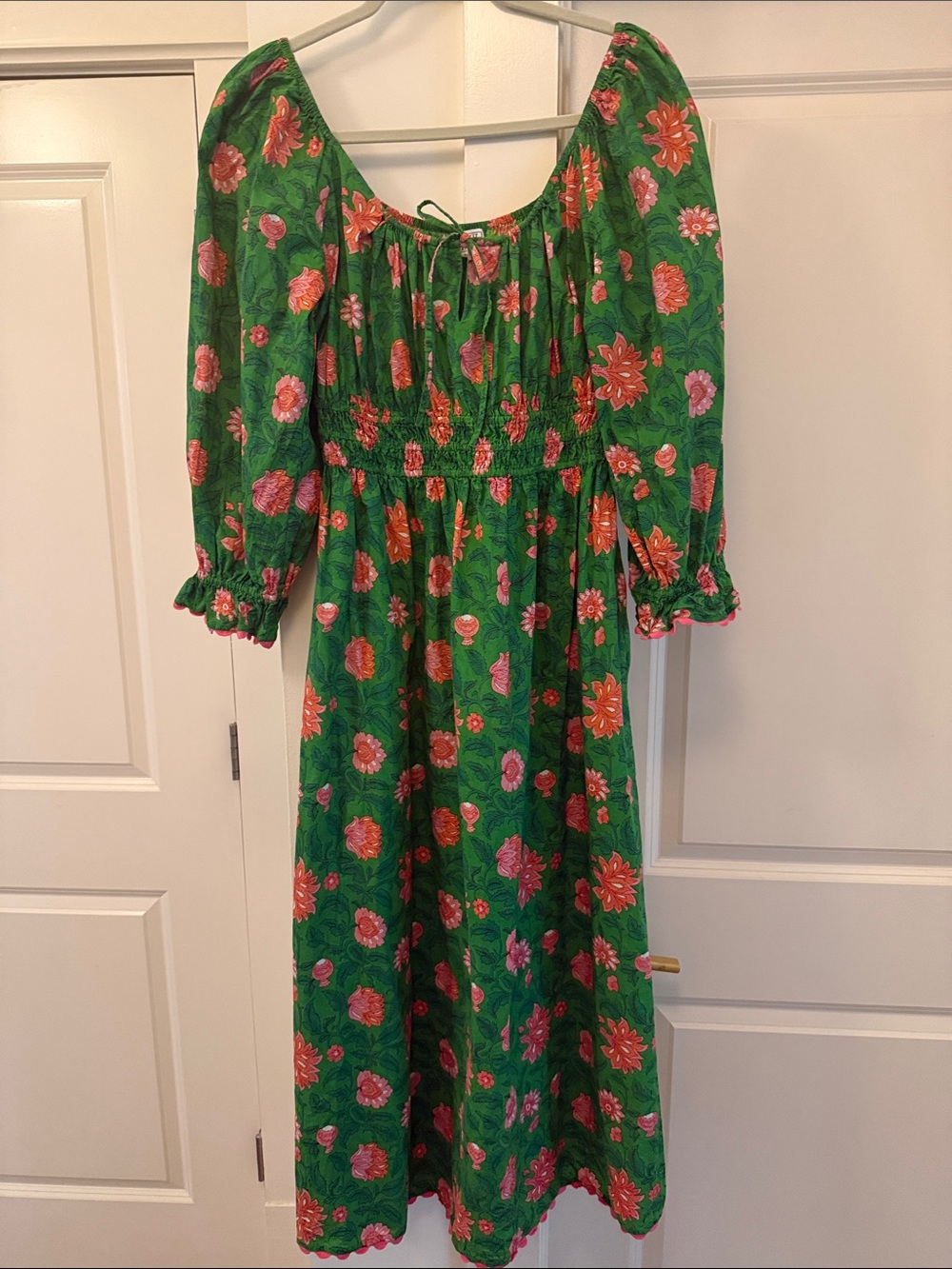 Pink City Prints Block Print Floral Puffed Sleeve Cotton Dress Like New